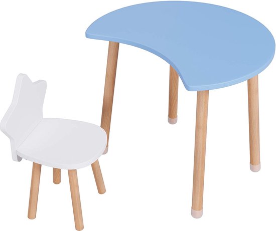 Happyment® Kinderbureau met stoel - Kindermeubel - Kindertafel - Speeltafel - Tekentafel - Blauw