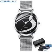 Hidzo Horloge CRRJU - Rond - Vrouwen - Analoog - Ø 37 mm - Zilverkleurig - Zwart