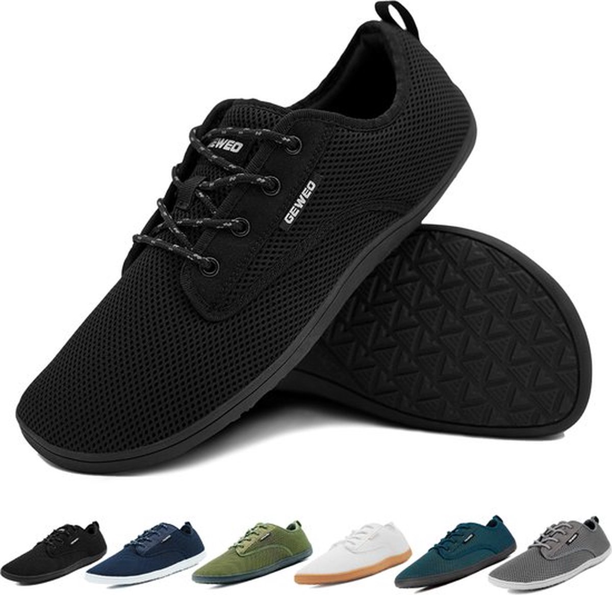 Geweo Barefoot Schoenen - Sneakers - Sportschoenen - Wandelschoenen - Buitenschoenen - Heren - Dames - Zwart – Maat 41 - Geweo