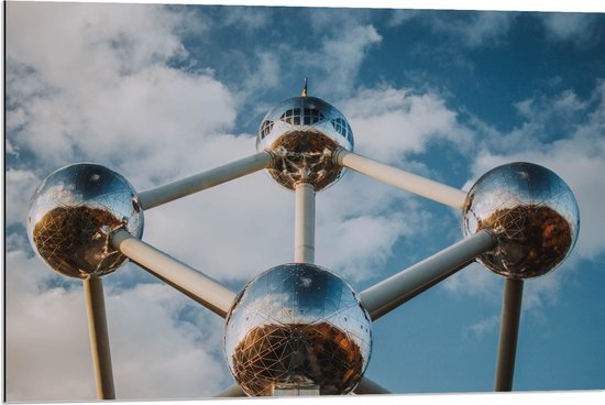 Dibond - Atomium in Brussel, België - 90x60 cm Foto op Aluminium (Met Ophangsysteem)