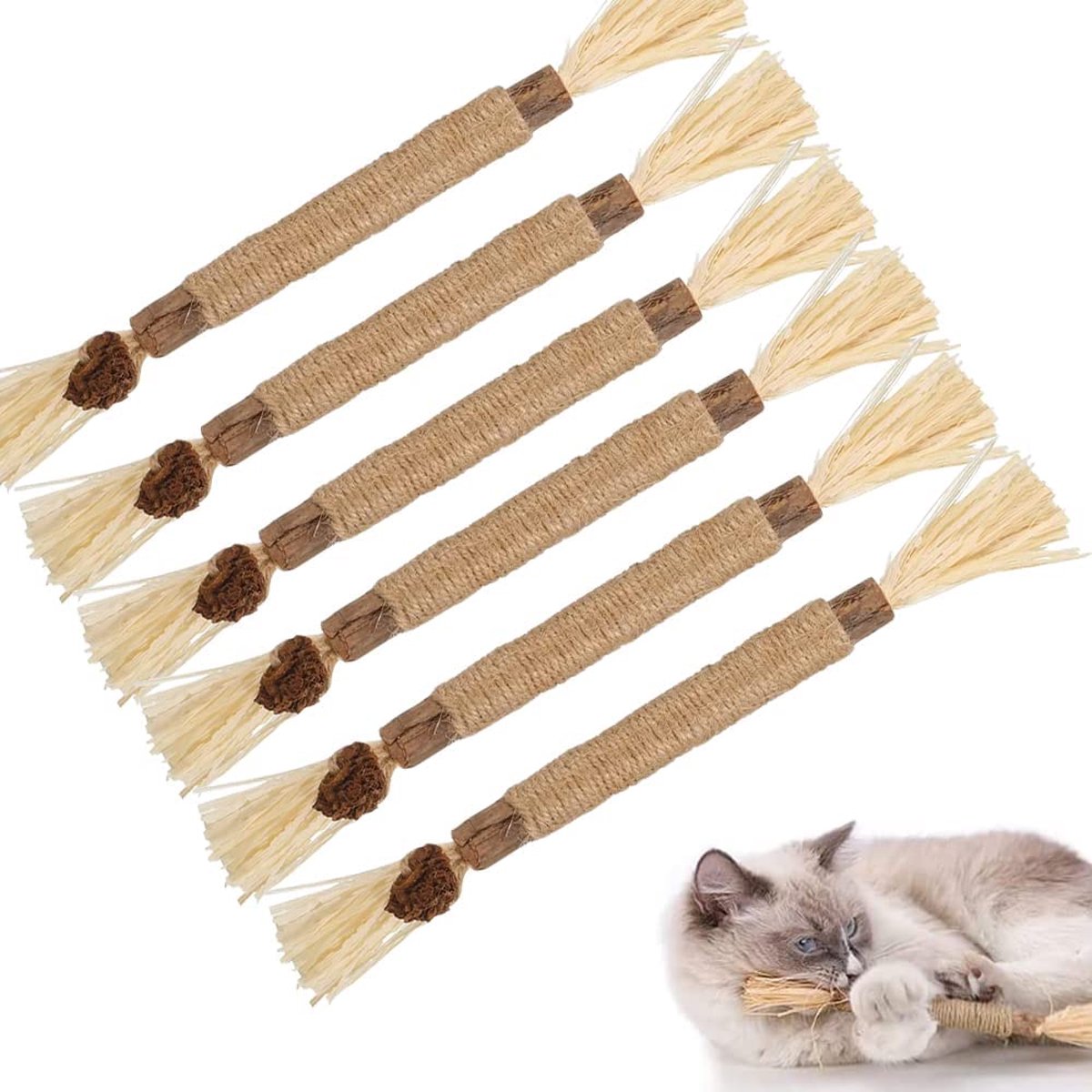 Plugstore - Kattenkruidsticks, 6 stuks kattensticks voor het reinigen van tanden, kauwsticks voor katten, kattenkruid sticks bio, kattentandverzorging speelgoed, kauwsticks set, kattensticks, kattenkauwspeelgoed, speelgoed voor katten (A)