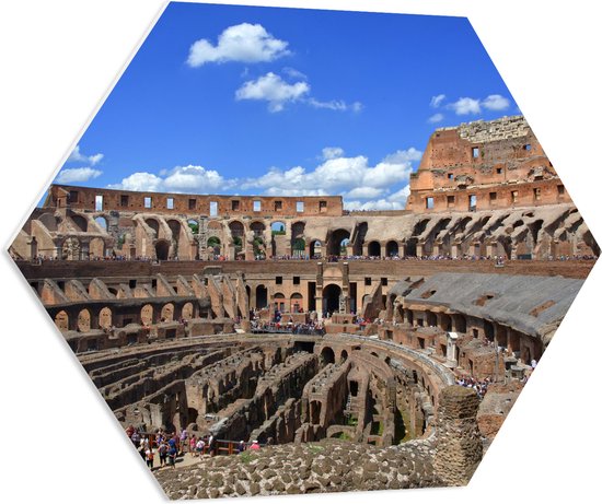 PVC Schuimplaat Hexagon - Binnenkant van het Colesseum in Rome, Italië - 70x60.9 cm Foto op Hexagon (Met Ophangsysteem)