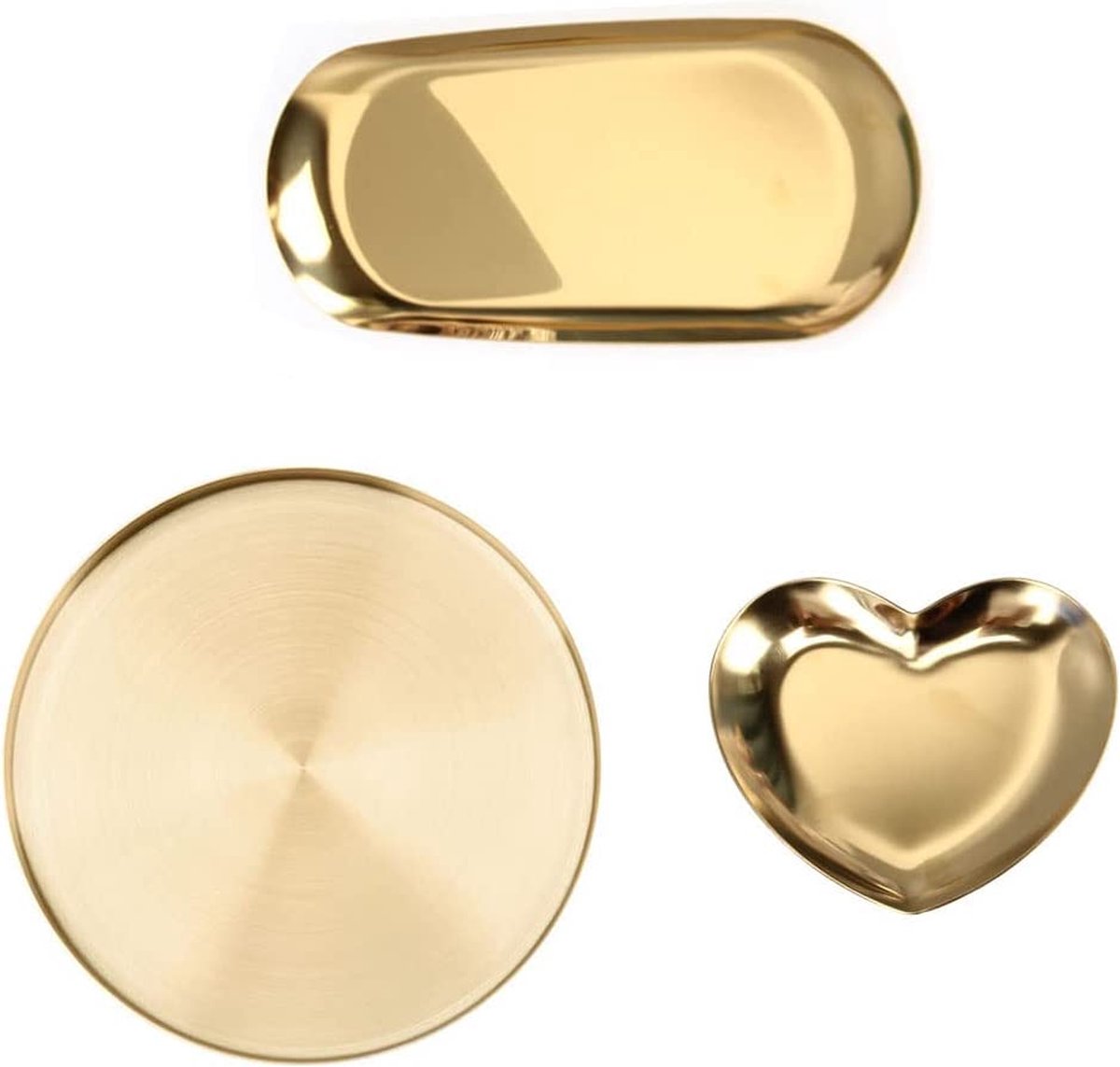 Ensemble de 3 Plateaux Décoratifs Ronds en Acier Inoxydable Doré – Style Coréen