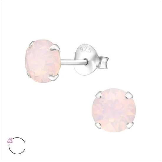 Aramat jewels ® - Ronde oorbellen opaal 925 zilver swarovski elements kristal roze opaal 6mm