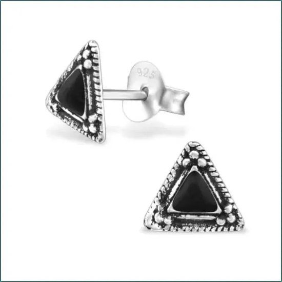 Aramat jewels ® - Etnische zilveren oorbellen driehoek geoxideerd zwart 7mm