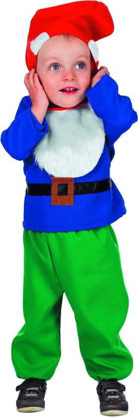 Wilbers & Wilbers - Dwerg & Kabouter Kostuum - Sprookjesbos Kabouter (Baby) Kind Kostuum - blauw,rood,groen - Maat 80 - Carnavalskleding - Verkleedkleding