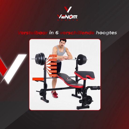 Multifunctionele halterbank - belastbaar tot 100 kg - verstelbaar | www