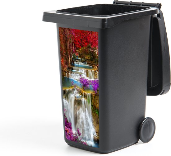 Container sticker Waterval - Roze - Bomen - 44x98 cm - Kliko sticker | bol