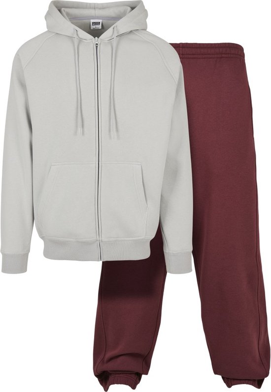 Urban Classics - Blank Suit Joggingpak - M - Grijs/Bordeaux rood