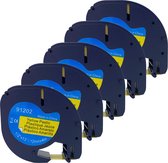 Étiquettes en plastique DULA® 91202 pour imprimante d'étiquettes Dymo LetraTag - Zwart sur jaune - 12 mm x 4 m - S0721620 Tape étiquettes - 5 pièces