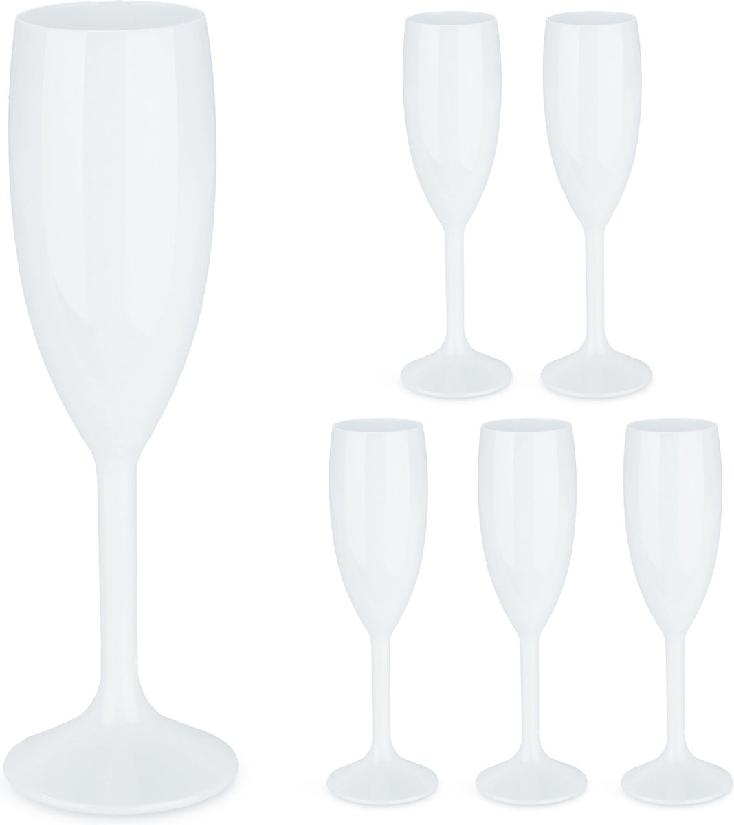 champagneglazen - kunststof - set van 6 - plastic - BPA-vrij - herbruikbaar - camping - 160 ml - wit