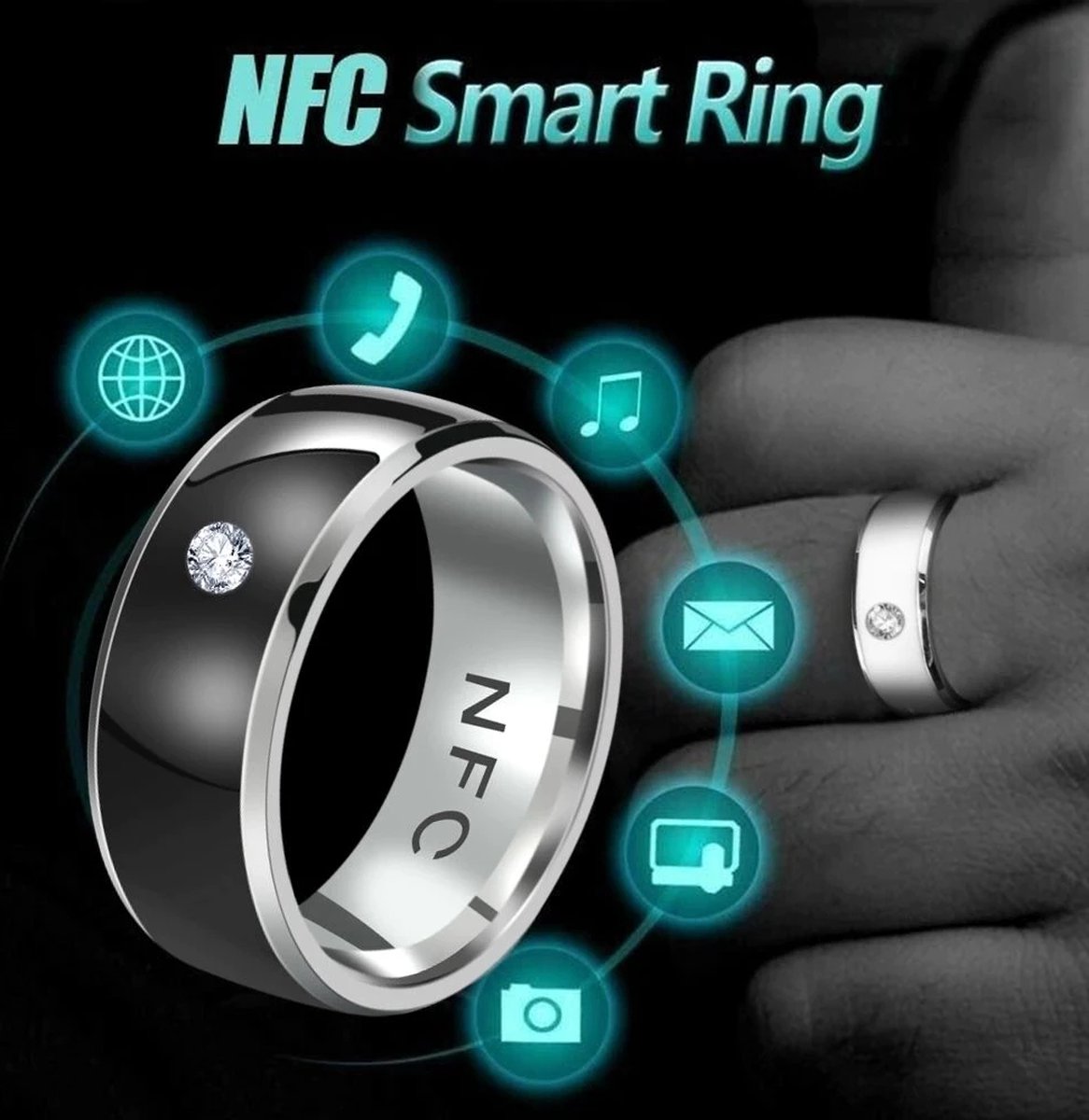 nfc - smart ring - Zwart - maat 9