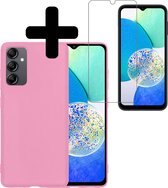 Hoesje Geschikt voor Samsung A14 Hoesje Siliconen Case Met Screenprotector - Hoes Geschikt voor Samsung Galaxy A14 Hoes Siliconen - Roze