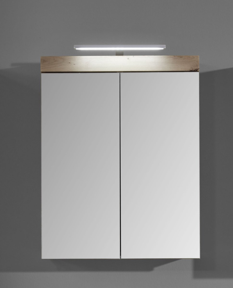 Trendteam -AmandaBad - badkamermeubel incl. spiegel en LED-verlichting - Eik look + wit