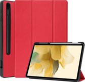 Hoesje Geschikt voor Samsung Galaxy Tab S7 FE Hoes Case Tablet Hoesje Tri-fold Met Uitsparing Geschikt voor S Pen - Hoes Geschikt voor Samsung Tab S7 FE Hoesje Hard Cover Bookcase Hoes - Rood.