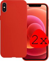 Hoes Geschikt voor iPhone X Hoesje Siliconen Back Cover Case - Hoesje Geschikt voor iPhone X Hoes Cover Hoesje - Rood - 2 Stuks