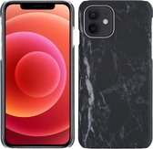 Hoes Geschikt voor iPhone 12 Hoesje Marmer Case Marmeren Cover Hoes Hardcover - Zwart