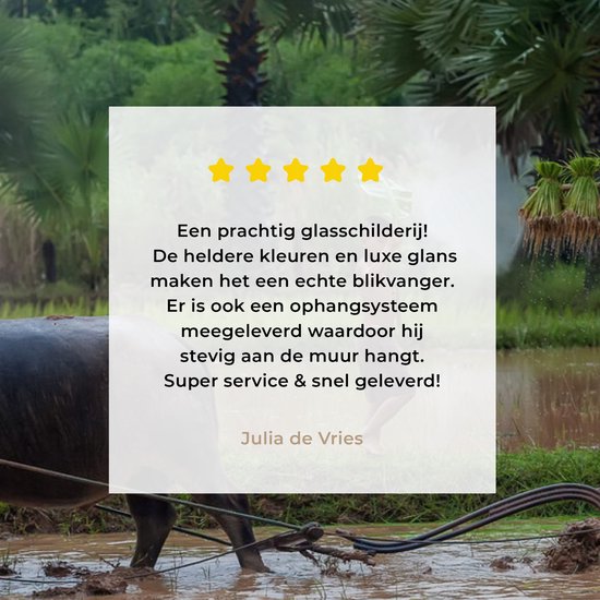 MuchoWow® Peinture sur verre 30x20 cm - Peinture sur verre acrylique - Un agriculteur asiatique laboure sa terre avec un bœuf - Photo sur verre - Peintures