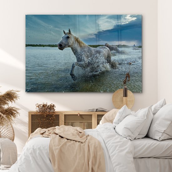 MuchoWow® Peinture sur verre 150x100 cm - Peinture sur verre acrylique - Cheval - Water - Goutte - Photo sur verre - Peintures