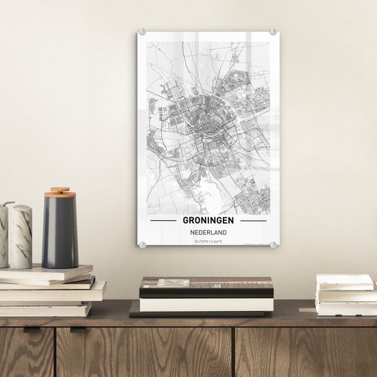 MuchoWow® Peinture sur Verre - Plan de la Ville de Groningen - 20x30 cm - Peintures sur Verre Acrylique - Photo sur Glas