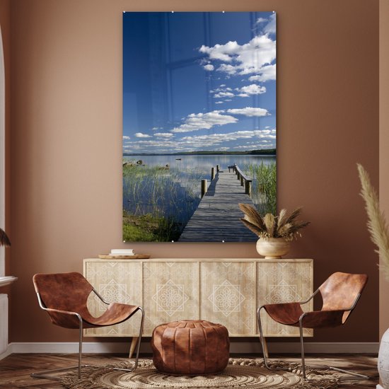 ® Glasschilderij 100x150 cm - Schilderij acrylglas - Korte steiger in Finland - Foto op glas - Muurdecoratie woonkamer - Wanddecoratie slaapkamer - Schilderijen