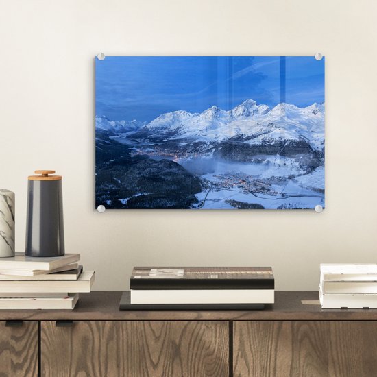 MuchoWow® Peinture sur verre 30x20 cm - Peinture sur verre acrylique - Vallée de l'Engadine en Suisse en hiver - Photo sur verre - Peintures