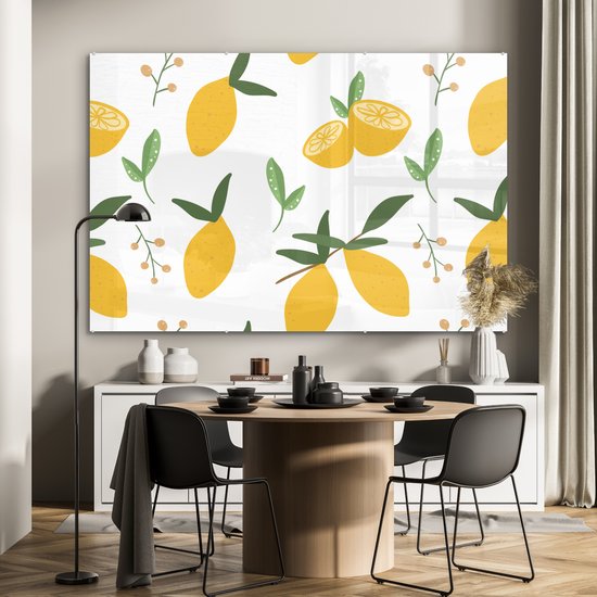 MuchoWow® Peinture sur Verre - Citrons - Motifs - Wit - Abstrait - 150x100 cm - Peintures sur Verre Peintures - Photo sur Glas