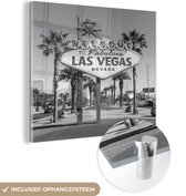 MuchoWow® Glasschilderij 90x90 cm - Schilderij acrylglas - Welkomstbord van Las Vegas - Foto op glas - Schilderijen