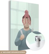 MuchoWow® Glasschilderij 30x40 cm - Schilderij acrylglas - Absurde man met octopus - Foto op glas - Schilderijen