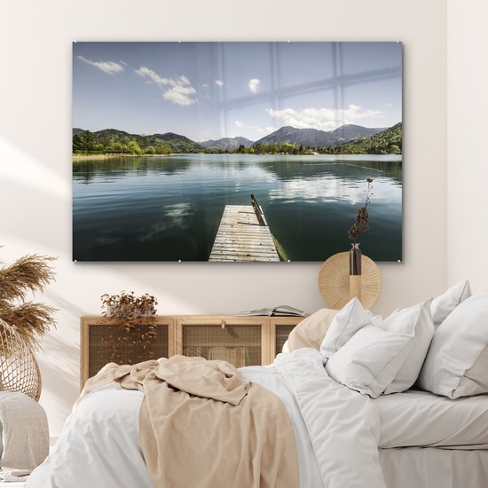 Peinture sur verre - Un lac bleu clair avec une jetée - 150x100 cm - Peintures sur Verre Peintures - Photo sur Glas