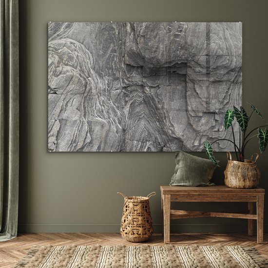 MuchoWow® Glasschilderij 150x100 cm - Schilderij acrylglas - Rots - Stenen - Natuur - Foto op glas - Schilderijen