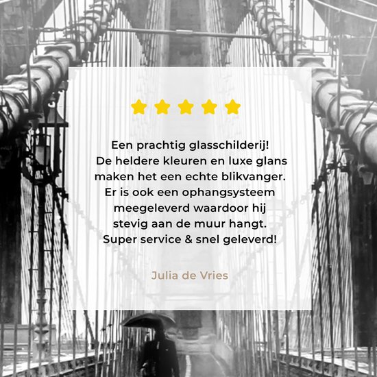 MuchoWow® Glasschilderij 150x100 cm - Schilderij acrylglas - Brooklyn brug tijdens de regen in zwart-wit - Foto op glas - Schilderijen