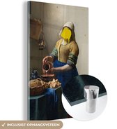 MuchoWow® Glasschilderij 40x60 cm - Schilderij acrylglas - Melkmeisje - Johannes Vermeer - Verf - Foto op glas - Schilderijen