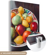 MuchoWow® Glasschilderij 60x80 cm - Schilderij acrylglas - Fruit - Schaal - Kleuren - Foto op glas - Schilderijen