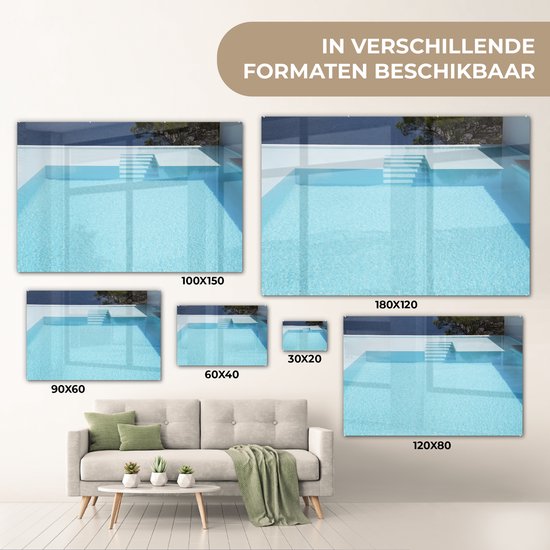 ® Glasschilderij 30x20 cm - Schilderij acrylglas - Oneindig zwembad met traptreden - Foto op glas - Muurdecoratie woonkamer - Wanddecoratie slaapkamer - Schilderijen