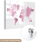 MuchoWow® Glasschilderij 40x30 cm - Schilderij acrylglas - Wereldkaart - Roze - Glans - Foto op glas - Schilderijen