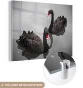 MuchoWow® Glasschilderij 160x120 cm - Schilderij acrylglas - Zwanen - Zwart - Water - Foto op glas - Schilderijen