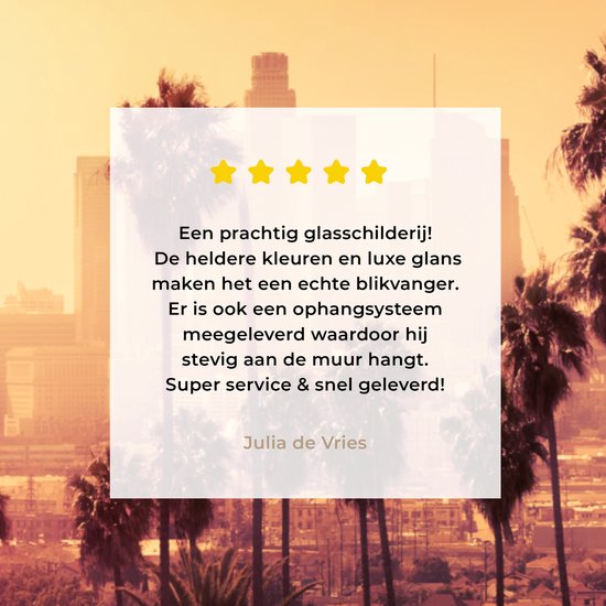 MuchoWow - Peinture sur verre - Photo sur verre - Palmier - Los Angeles - Skyline - Verre acrylique - 30x20 cm - Peinture sur verre ville - Peinture sur verre - Décoration murale - Peintures salon