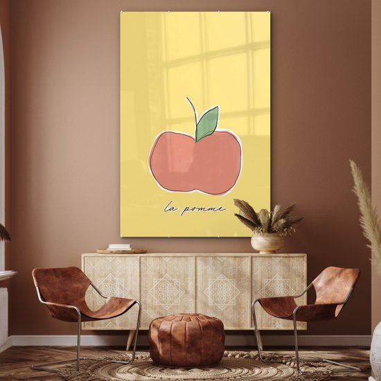 MuchoWow® Peinture sur verre 100x150 cm - Peinture sur verre acrylique - Pomme - Fruit - Texte - Photo sur verre - Peintures