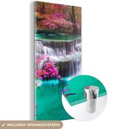 MuchoWow - Glasschilderij - Schilderij natuur - Waterval - Landschap - Bos - Oase - Acrylglas - Foto op glas - Kamer decoratie - 60x120 cm - Schilderijen woonkamer