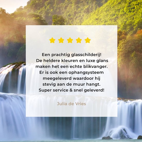 Tableau sur verre - Décoration murale - Cascade - Soleil - Nature - Arbres - Verre acrylique - Photo sur verre - Tableau nature - 120x80 cm - Décoration murale