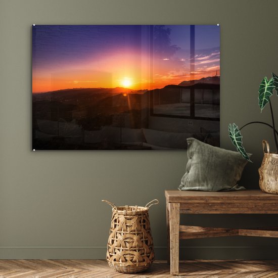 Coucher de soleil sur les montagnes Glas 90x60 cm - Tirage photo sur Glas (Décoration murale plexiglas)