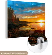Glasschilderij - Schilderij glas - Zonsondergang - Bomen - Zee - Foto op glas - Kamer decoratie - Wanddecoratie natuur - Acrylglas - 120x90 cm - Schilderijen woonkamer