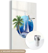 MuchoWow® Glasschilderij 20x30 cm - Schilderij acrylglas - Zeilboot - Zee - Waterverf - Foto op glas - Schilderijen