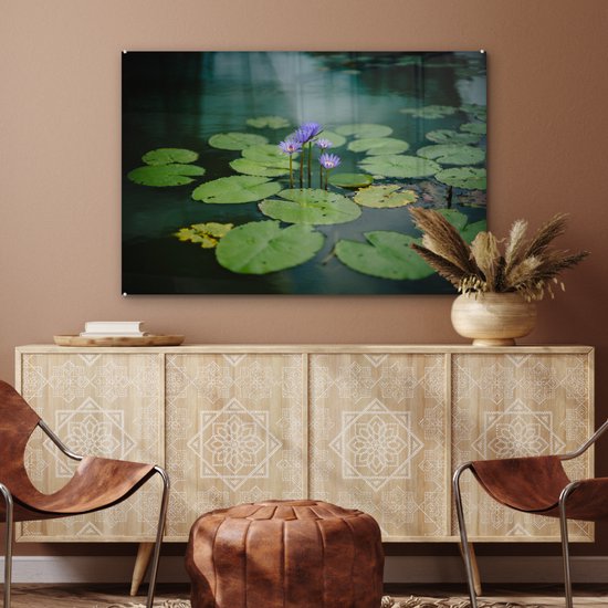 Peinture sur verre - Fleurs - Feuilles - Plus - 90x60 cm - Peintures Plexiglas