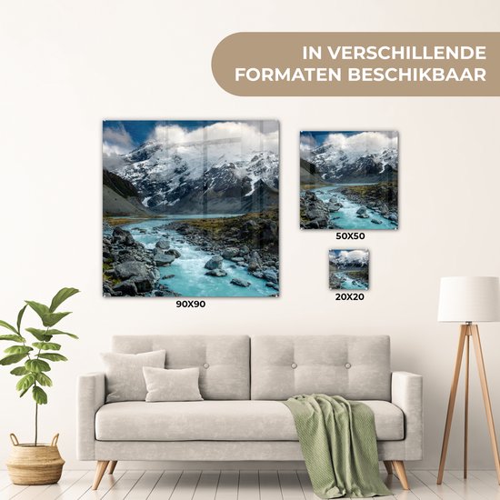 MuchoWow® Peinture sur verre 20x20 cm - Peinture sur verre acrylique - Nouvelle-Zélande - Rivière - Berg - Photo sur verre - Peintures