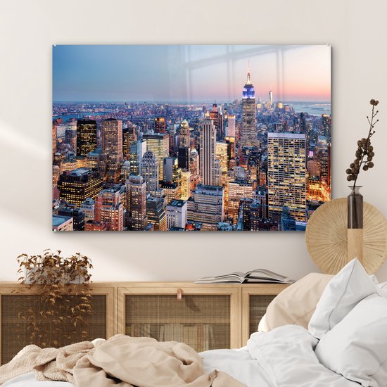 Peintures sur verre - New York - Skyline - Nuit - 120x80 cm - Peintures Plexiglas