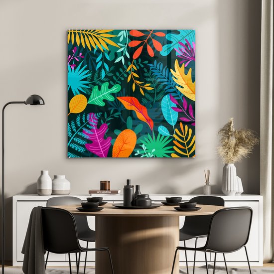 MuchoWow® Peinture sur verre 90x90 cm - Peinture sur verre acrylique - Jungle - Feuilles - Couleurs - Garçons - Filles - Enfants - Photo sur verre - Peintures