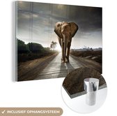 Peintures Plexiglas - Éléphant - Nature - Route - 30x20 cm - Peinture sur verre