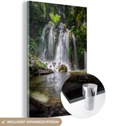 MuchoWow® Glasschilderij 20x30 cm - Schilderij acrylglas - Watervallen - Bloemen en bomen - Groen - Foto op glas - Schilderijen